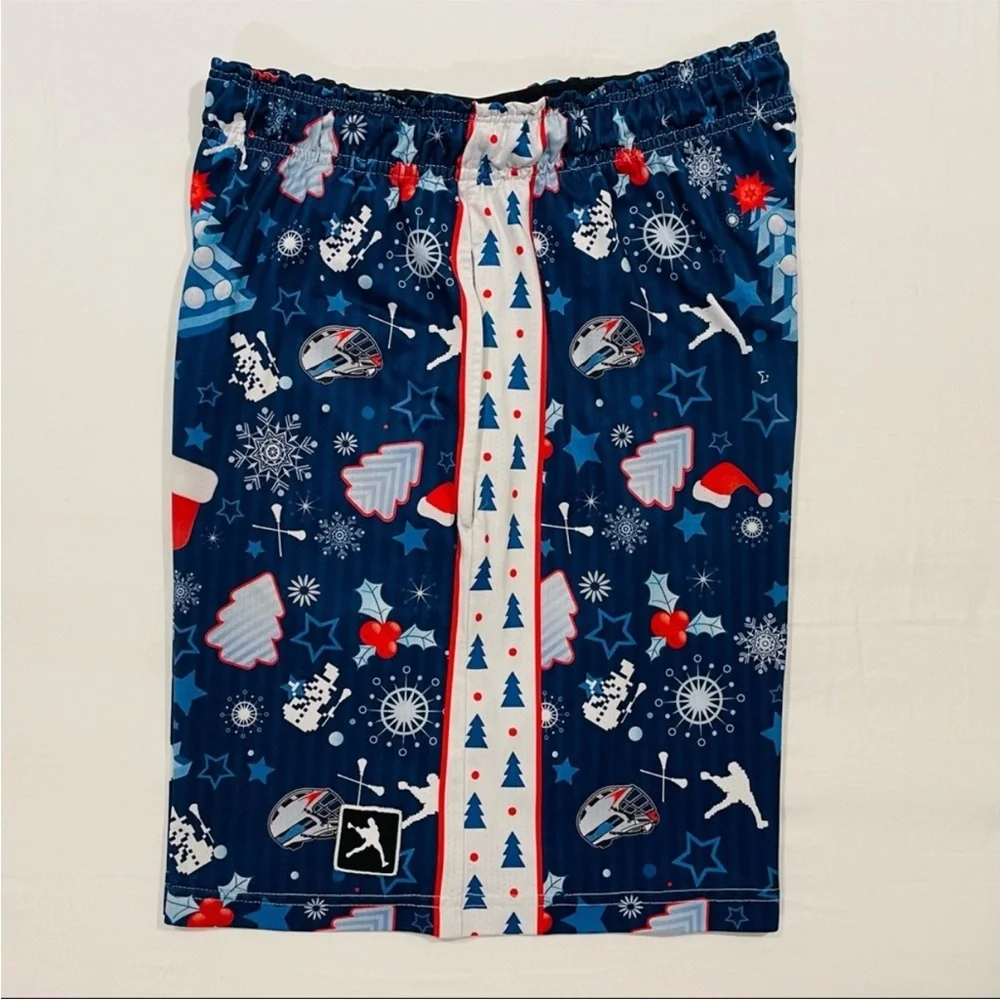 Lacrosse Unlimited Shorts Mens Small Christmas Lax Blue Stars Snowflakes Winter